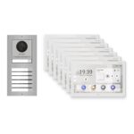 Hikvision PoE Video-Türsprechanlage 7-Familienhaus – Komplett-Set Edelstahl, DS-KH9510-WTE1(B), Aufputz – Türstation und Innenstation