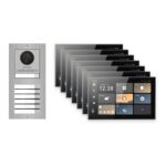 Hikvision PoE Video-Türsprechanlage 7-Familienhaus – Komplett-Set Edelstahl, DS-KH9570-WTE1/S, Aufputz – Türstation und Innenstation