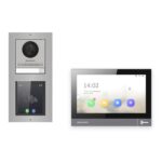 IP-PoE Video-Türsprechanlage Set · 2-Modul Aufputz Edelstahl · Touch-Display · 1× Monitor – Türstation, Innenstation und Smartphone-App