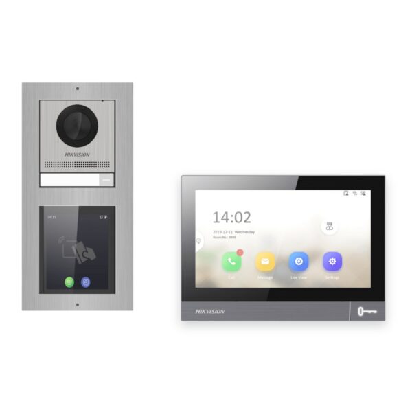 IP-PoE Video-Türsprechanlage Set · 2-Modul Aufputz Edelstahl · Touch-Display · 1× Monitor – Türstation, Innenstation und Smartphone-App