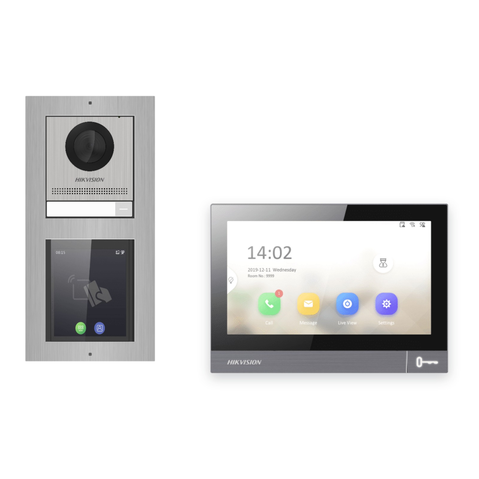 IP-PoE Video-Türsprechanlage Set · 2-Modul Aufputz Edelstahl · Touch-Display · 1× Monitor – Türstation, Innenstation und Smartphone-App