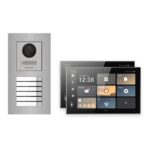 Hikvision PoE Video-Türsprechanlage 2-Familienhaus – Komplett-Set Edelstahl, DS-KH9570-WTE1/S, Unterputz – Türstation und Innenstation