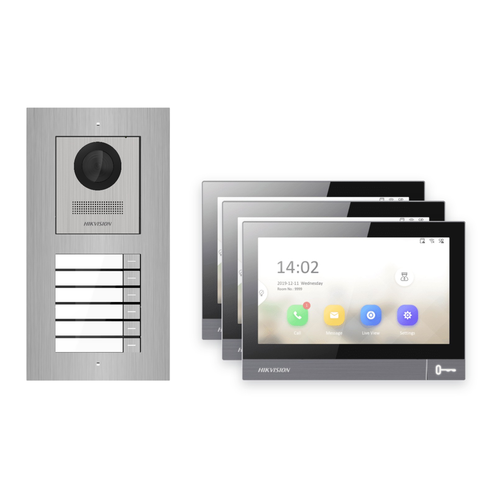 Hikvision PoE Video-Türsprechanlage 3-Familienhaus – Komplett-Set Edelstahl, DS-KH8381-WTE1, Unterputz Hikvision PoE Video-Türsprechanlage 3-Familienhaus – Komplett-Set Edelstahl, DS-KH8381-WTE1, Unterputz – Türstation und Innenstation