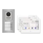 Hikvision PoE Video-Türsprechanlage 3-Familienhaus – Komplett-Set Edelstahl, DS-KH9310-WTE1(B), Unterputz – Türstation und Innenstation