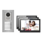 Hikvision PoE Video-Türsprechanlage 3-Familienhaus – Komplett-Set Edelstahl, DS-KH8520-WTE1, Unterputz – Türstation und Innenstation