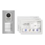 Hikvision PoE Video-Türsprechanlage 3-Familienhaus – Komplett-Set Edelstahl, DS-KH9510-WTE1(B), Unterputz – Türstation und Innenstation