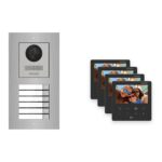 Hikvision PoE Video-Türsprechanlage 4-Familienhaus – Komplett-Set Edelstahl, DS-KH6110-WE1, Unterputz – Türstation und Innenstation