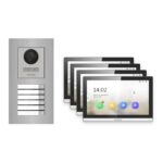Hikvision PoE Video-Türsprechanlage 4-Familienhaus – Komplett-Set Edelstahl, DS-KH6350-WTE1, Unterputz – Türstation und Innenstation