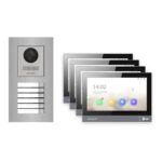 Hikvision PoE Video-Türsprechanlage 4-Familienhaus – Komplett-Set Edelstahl, DS-KH8381-WTE1, Unterputz – Türstation und Innenstation