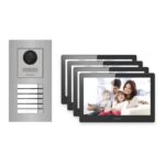 Hikvision PoE Video-Türsprechanlage 4-Familienhaus – Komplett-Set Edelstahl, DS-KH8520-WTE1, Unterputz – Türstation und Innenstation