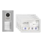 Hikvision PoE Video-Türsprechanlage 4-Familienhaus – Komplett-Set Edelstahl, DS-KH9510-WTE1(B), Unterputz – Türstation und Innenstation