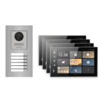 Hikvision PoE Video-Türsprechanlage 4-Familienhaus – Komplett-Set Edelstahl, DS-KH9570-WTE1/S, Unterputz – Türstation und Innenstation