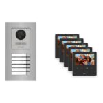 Hikvision PoE Video-Türsprechanlage 5-Familienhaus – Komplett-Set Edelstahl, DS-KH6110-WE1, Unterputz – Türstation und Innenstation