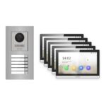 Hikvision PoE Video-Türsprechanlage 5-Familienhaus – Komplett-Set Edelstahl, DS-KH6350-WTE1, Unterputz – Türstation und Innenstation