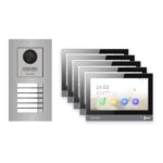 Hikvision PoE Video-Türsprechanlage 5-Familienhaus – Komplett-Set Edelstahl, DS-KH8381-WTE1, Unterputz – Türstation und Innenstation