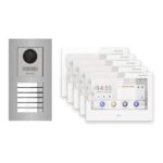 Hikvision PoE Video-Türsprechanlage 5-Familienhaus – Komplett-Set Edelstahl, DS-KH9310-WTE1(B), Unterputz – Türstation und Innenstation