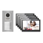 Hikvision PoE Video-Türsprechanlage 5-Familienhaus – Komplett-Set Edelstahl, DS-KH8520-WTE1, Unterputz – Türstation und Innenstation