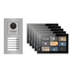 Hikvision PoE Video-Türsprechanlage 5-Familienhaus – Komplett-Set Edelstahl, DS-KH9570-WTE1/S, Unterputz – Türstation und Innenstation