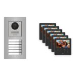 Hikvision PoE Video-Türsprechanlage 6-Familienhaus – Komplett-Set Edelstahl, DS-KH6110-WE1, Unterputz – Türstation und Innenstation