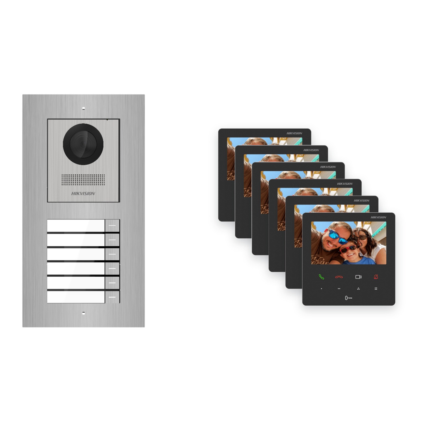 Hikvision PoE Video-Türsprechanlage 6-Familienhaus – Komplett-Set Edelstahl, DS-KH6110-WE1, Unterputz Hikvision PoE Video-Türsprechanlage 6-Familienhaus – Komplett-Set Edelstahl, DS-KH6110-WE1, Unterputz – Türstation und Innenstation