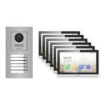 Hikvision PoE Video-Türsprechanlage 6-Familienhaus – Komplett-Set Edelstahl, DS-KH6350-WTE1, Unterputz – Türstation und Innenstation