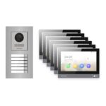 Hikvision PoE Video-Türsprechanlage 6-Familienhaus – Komplett-Set Edelstahl, DS-KH8381-WTE1, Unterputz – Türstation und Innenstation