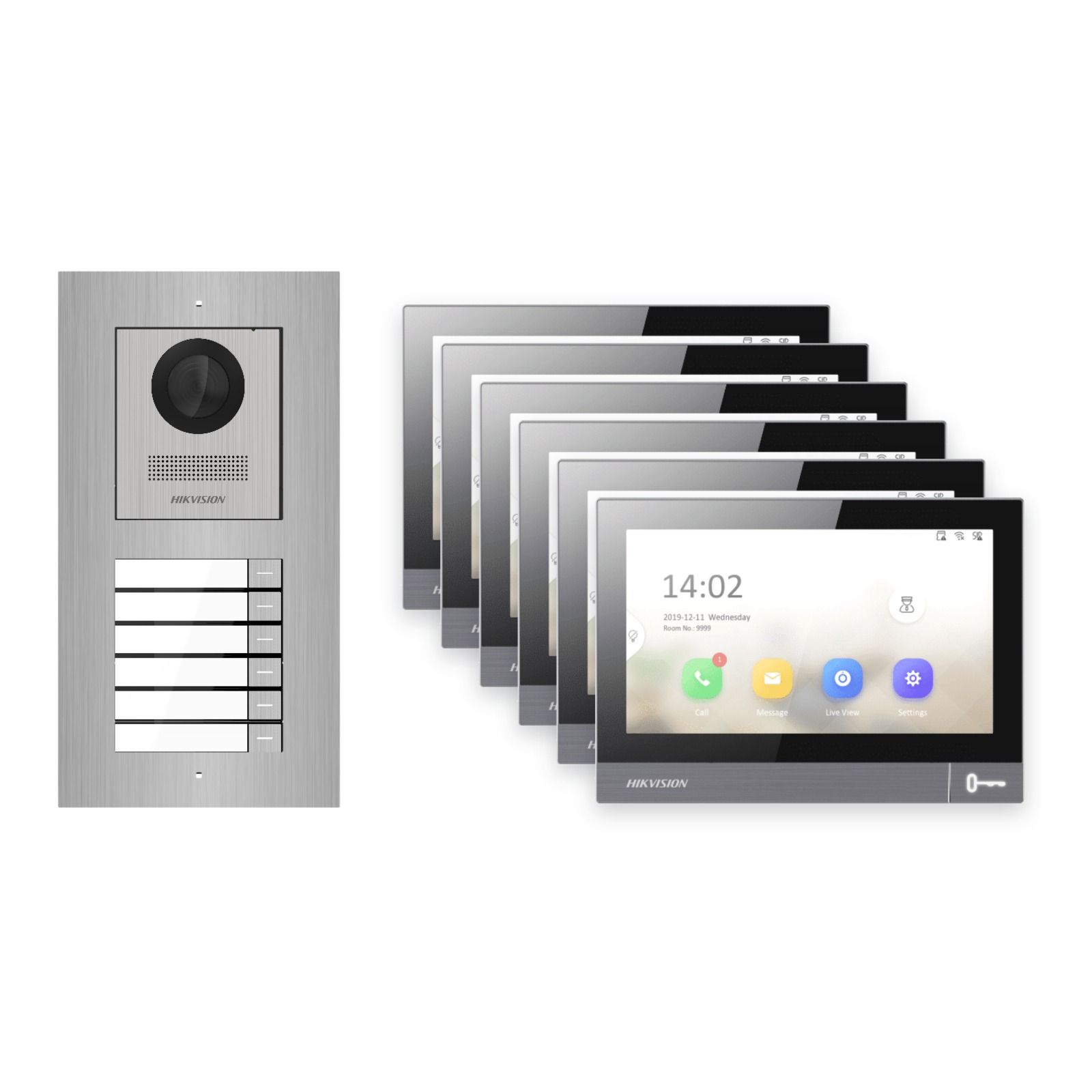 Hikvision PoE Video-Türsprechanlage 6-Familienhaus – Komplett-Set Edelstahl, DS-KH8381-WTE1, Unterputz Hikvision PoE Video-Türsprechanlage 6-Familienhaus – Komplett-Set Edelstahl, DS-KH8381-WTE1, Unterputz – Türstation und Innenstation