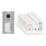 Hikvision PoE Video-Türsprechanlage 6-Familienhaus – Komplett-Set Edelstahl, DS-KH9310-WTE1(B), Unterputz – Türstation und Innenstation