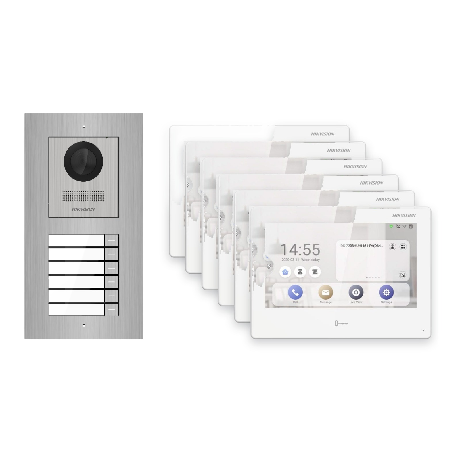 Hikvision PoE Video-Türsprechanlage 6-Familienhaus – Komplett-Set Edelstahl, DS-KH9310-WTE1(B), Unterputz Hikvision PoE Video-Türsprechanlage 6-Familienhaus – Komplett-Set Edelstahl, DS-KH9310-WTE1(B), Unterputz – Türstation und Innenstation
