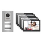 Hikvision PoE Video-Türsprechanlage 6-Familienhaus – Komplett-Set Edelstahl, DS-KH8520-WTE1, Unterputz – Türstation und Innenstation
