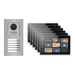 Hikvision PoE Video-Türsprechanlage 6-Familienhaus – Komplett-Set Edelstahl, DS-KH9570-WTE1/S, Unterputz – Türstation und Innenstation