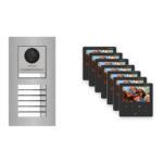 Hikvision PoE Video-Türsprechanlage 7-Familienhaus – Komplett-Set Edelstahl, DS-KH6110-WE1, Unterputz – Türstation und Innenstation