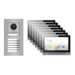 Hikvision PoE Video-Türsprechanlage 7-Familienhaus – Komplett-Set Edelstahl, DS-KH8381-WTE1, Unterputz – Türstation und Innenstation