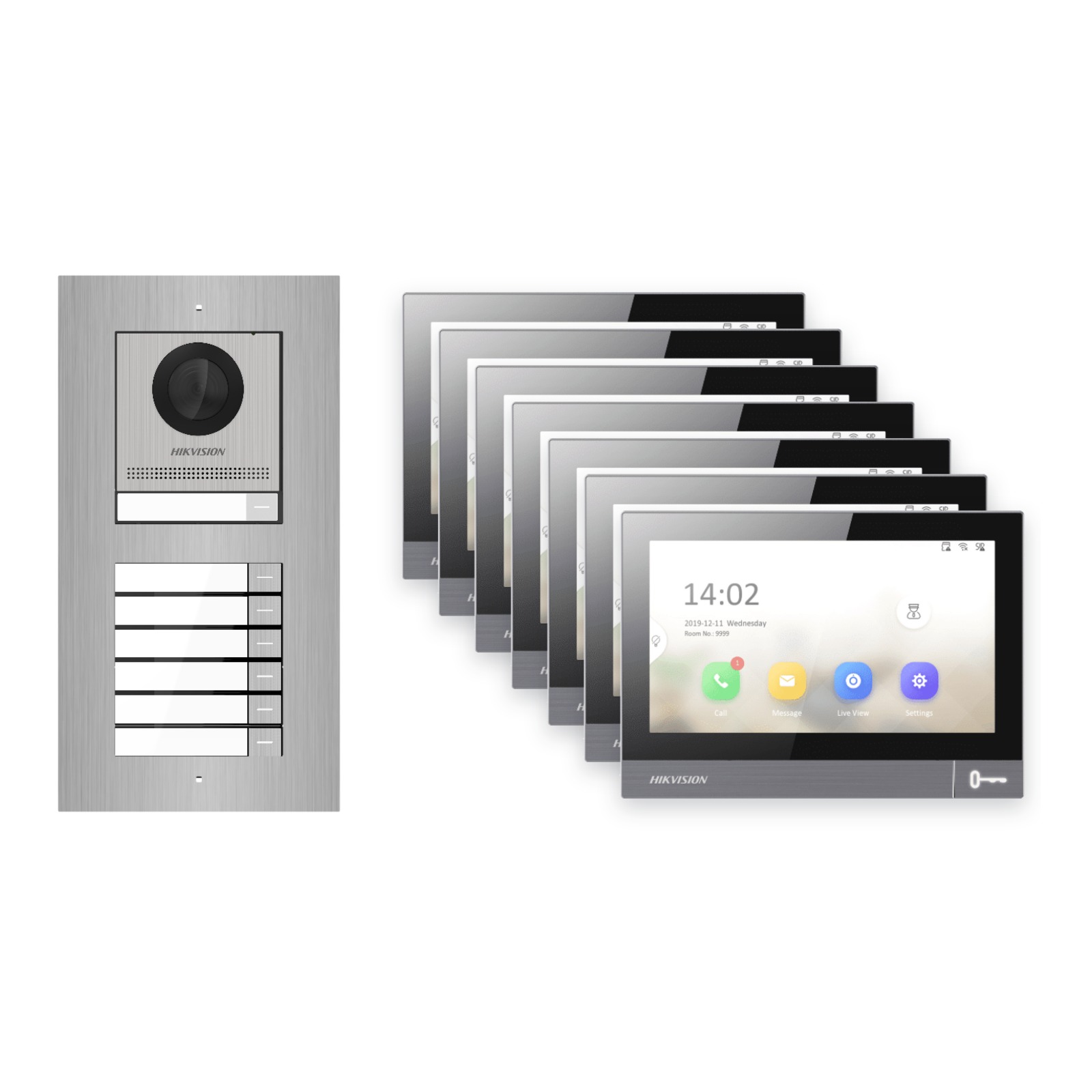 Hikvision PoE Video-Türsprechanlage 7-Familienhaus – Komplett-Set Edelstahl, DS-KH8381-WTE1, Unterputz Hikvision PoE Video-Türsprechanlage 7-Familienhaus – Komplett-Set Edelstahl, DS-KH8381-WTE1, Unterputz – Türstation und Innenstation