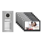 Hikvision PoE Video-Türsprechanlage 7-Familienhaus – Komplett-Set Edelstahl, DS-KH8520-WTE1, Unterputz – Türstation und Innenstation
