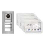 Hikvision PoE Video-Türsprechanlage 7-Familienhaus – Komplett-Set Edelstahl, DS-KH9510-WTE1(B), Unterputz – Türstation und Innenstation