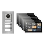 Hikvision PoE Video-Türsprechanlage 7-Familienhaus – Komplett-Set Edelstahl, DS-KH9570-WTE1/S, Unterputz – Türstation und Innenstation