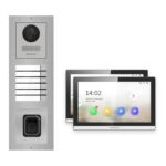 Hikvision PoE Video-Türsprechanlage 2-Familienhaus – Komplett-Set mit Fingerprint, DS-KH6350-WTE1, Aufputz – Türstation und Innenstation