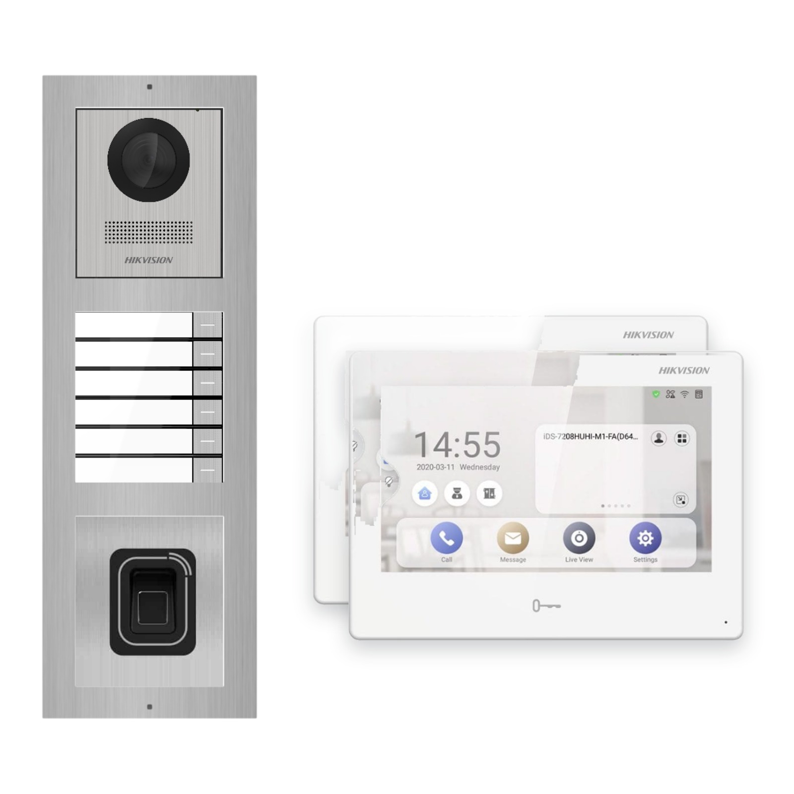Hikvision PoE Video-Türsprechanlage 2-Familienhaus – Komplett-Set mit Fingerprint, DS-KH9310-WTE1(B), Aufputz Hikvision PoE Video-Türsprechanlage 2-Familienhaus – Komplett-Set mit Fingerprint, DS-KH9310-WTE1(B), Aufputz – Türstation und Innenstation