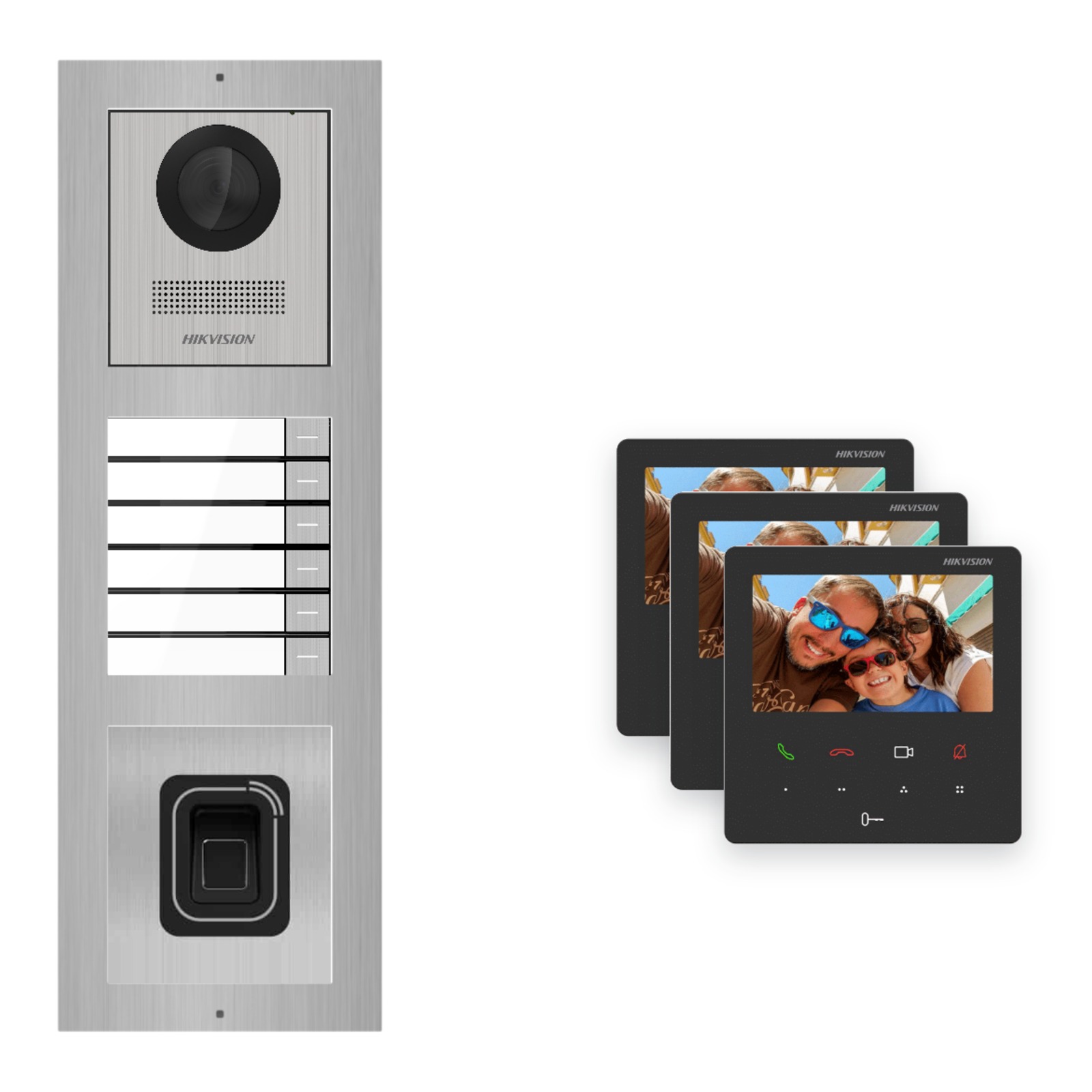 Hikvision PoE Video-Türsprechanlage 3-Familienhaus – Komplett-Set mit Fingerprint, DS-KH6110-WE1, Aufputz Hikvision PoE Video-Türsprechanlage 3-Familienhaus – Komplett-Set mit Fingerprint, DS-KH6110-WE1, Aufputz – Türstation und Innenstation