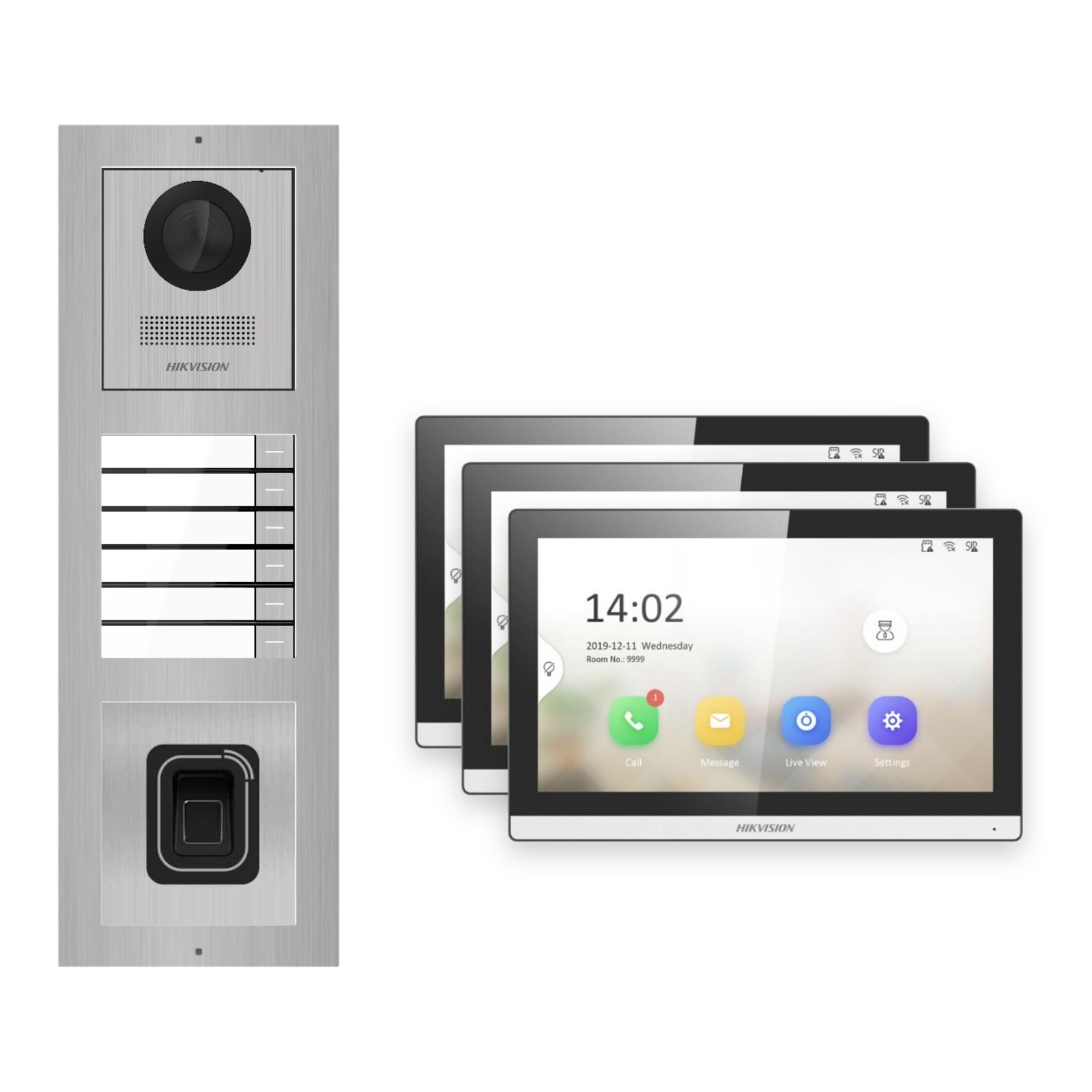Hikvision PoE Video-Türsprechanlage 3-Familienhaus – Komplett-Set mit Fingerprint, DS-KH6350-WTE1, Aufputz Hikvision PoE Video-Türsprechanlage 3-Familienhaus – Komplett-Set mit Fingerprint, DS-KH6350-WTE1, Aufputz – Türstation und Innenstation