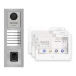 Hikvision PoE Video-Türsprechanlage 3-Familienhaus – Komplett-Set mit Fingerprint, DS-KH9310-WTE1(B), Aufputz – Türstation und Innenstation