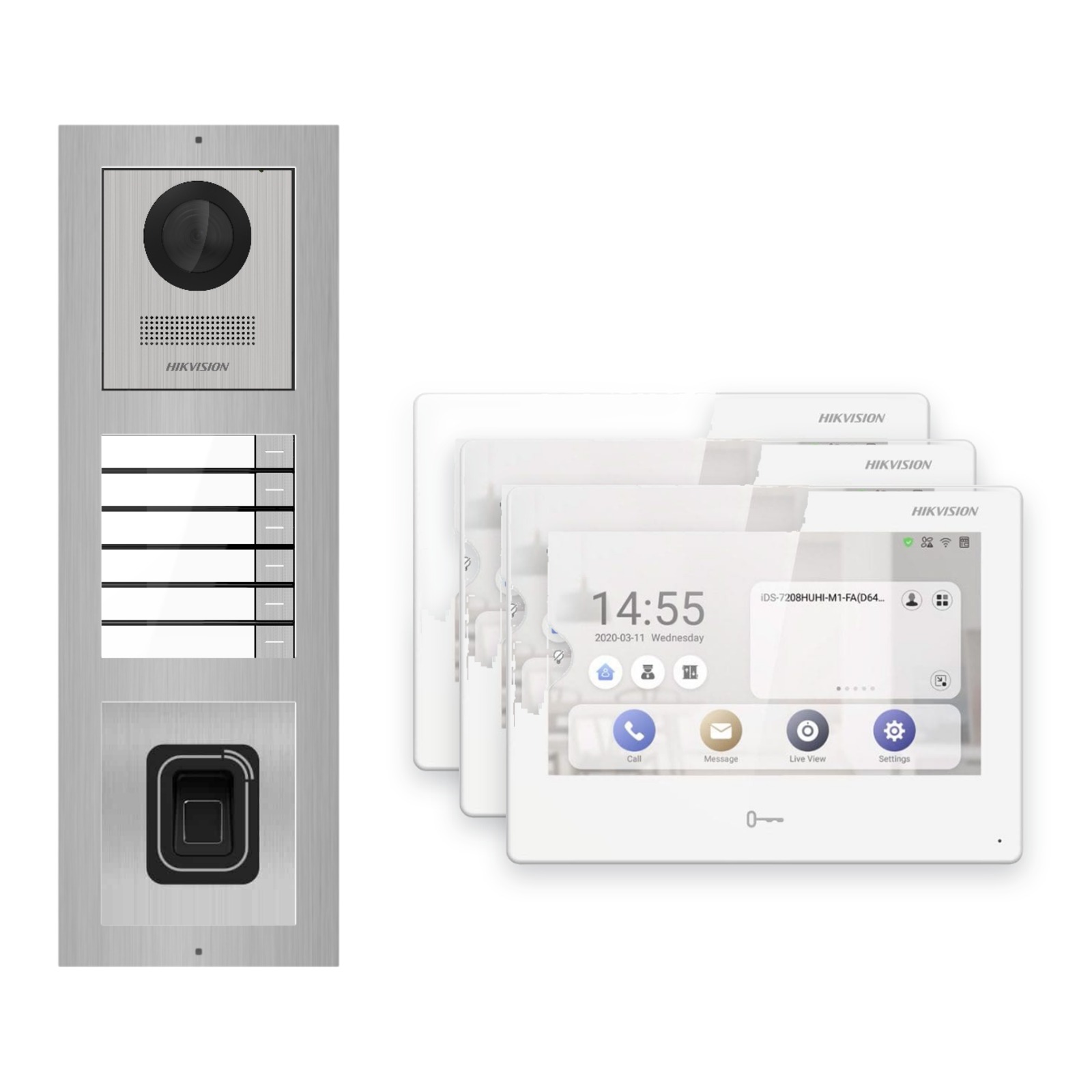 Hikvision PoE Video-Türsprechanlage 3-Familienhaus – Komplett-Set mit Fingerprint, DS-KH9310-WTE1(B), Aufputz Hikvision PoE Video-Türsprechanlage 3-Familienhaus – Komplett-Set mit Fingerprint, DS-KH9310-WTE1(B), Aufputz – Türstation und Innenstation