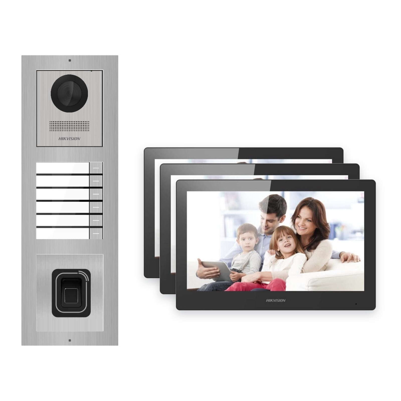 Hikvision PoE Video-Türsprechanlage 3-Familienhaus – Komplett-Set mit Fingerprint, DS-KH8520-WTE1, Aufputz Hikvision PoE Video-Türsprechanlage 3-Familienhaus – Komplett-Set mit Fingerprint, DS-KH8520-WTE1, Aufputz – Türstation und Innenstation