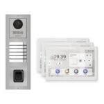 Hikvision PoE Video-Türsprechanlage 3-Familienhaus – Komplett-Set mit Fingerprint, DS-KH9510-WTE1(B), Aufputz – Türstation und Innenstation