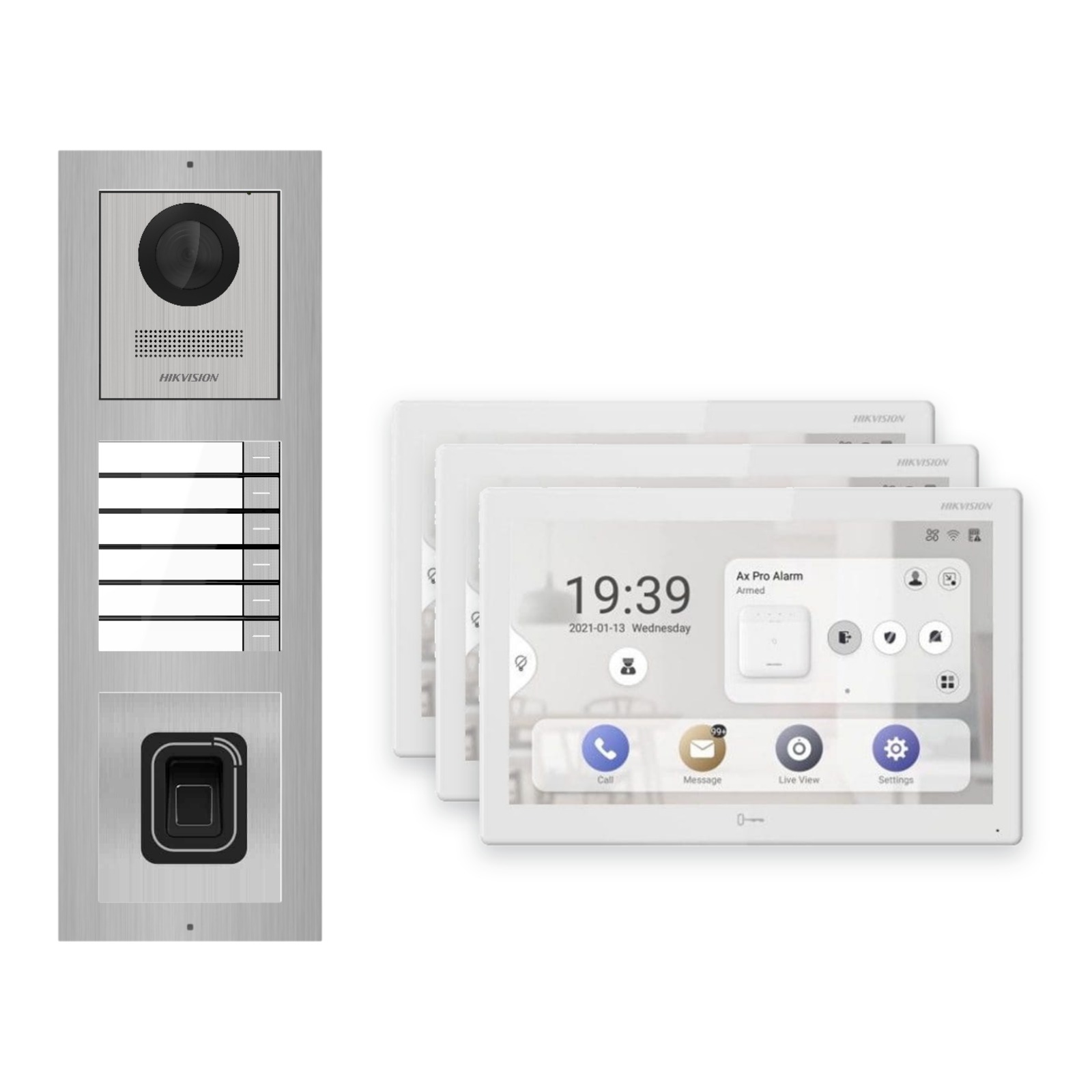 Hikvision PoE Video-Türsprechanlage 3-Familienhaus – Komplett-Set mit Fingerprint, DS-KH9510-WTE1(B), Aufputz Hikvision PoE Video-Türsprechanlage 3-Familienhaus – Komplett-Set mit Fingerprint, DS-KH9510-WTE1(B), Aufputz – Türstation und Innenstation