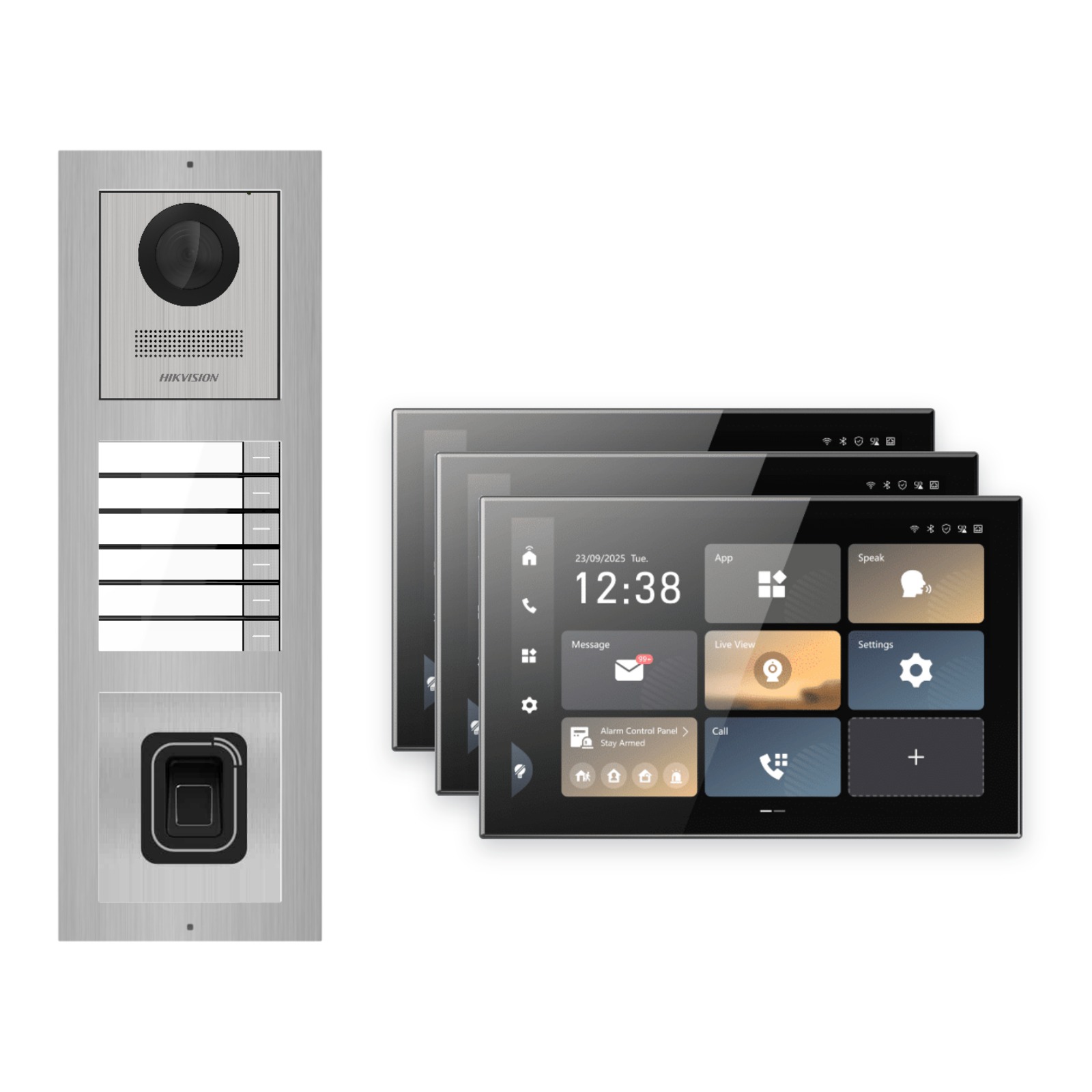 Hikvision PoE Video-Türsprechanlage 3-Familienhaus – Komplett-Set mit Fingerprint, DS-KH9570-WTE1/S, Aufputz Hikvision PoE Video-Türsprechanlage 3-Familienhaus – Komplett-Set mit Fingerprint, DS-KH9570-WTE1/S, Aufputz – Türstation und Innenstation