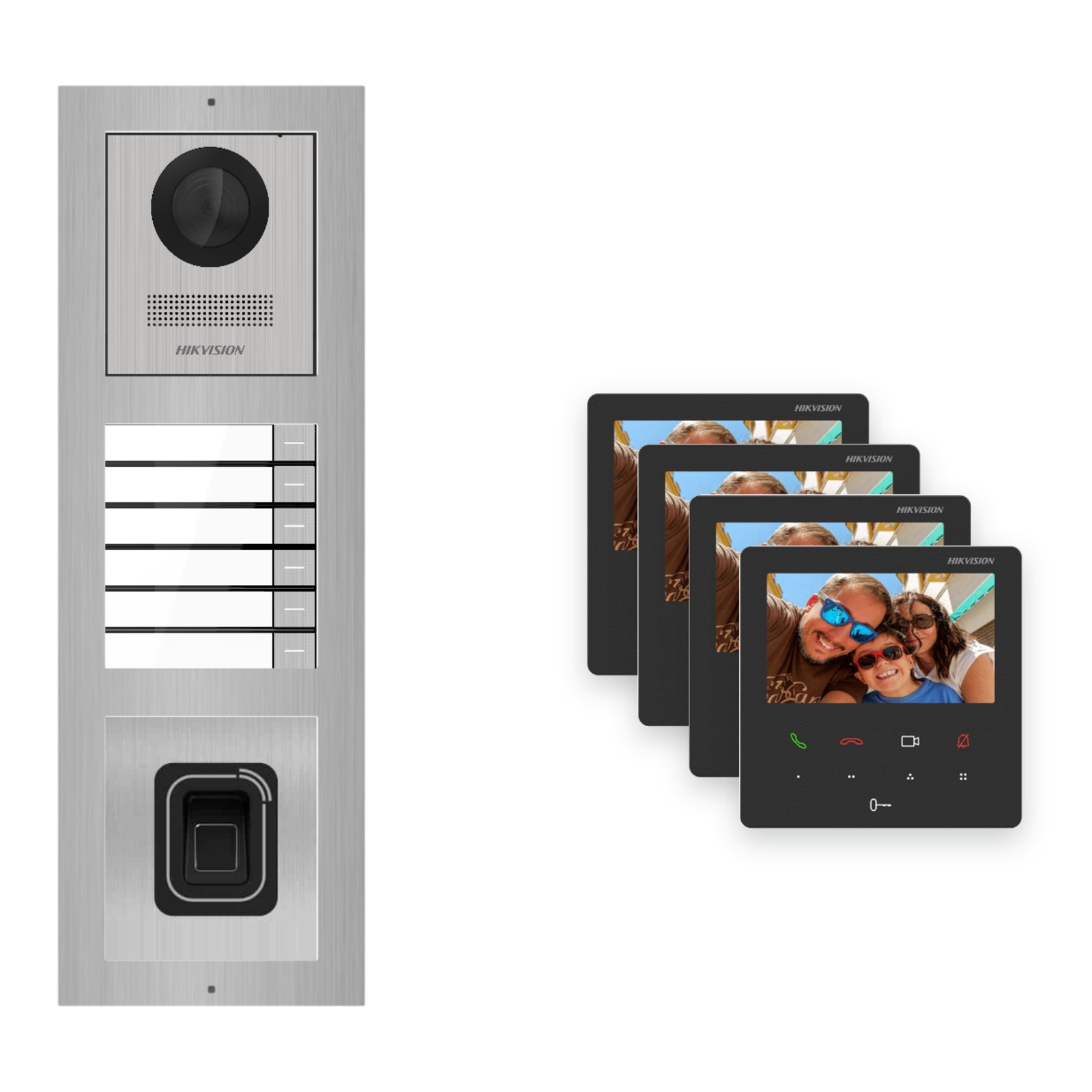Hikvision PoE Video-Türsprechanlage 4-Familienhaus – Komplett-Set mit Fingerprint, DS-KH6110-WE1, Aufputz Hikvision PoE Video-Türsprechanlage 4-Familienhaus – Komplett-Set mit Fingerprint, DS-KH6110-WE1, Aufputz – Türstation und Innenstation