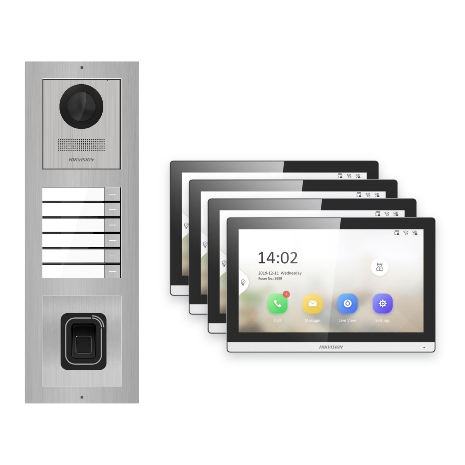 Hikvision PoE Video-Türsprechanlage 4-Familienhaus – Komplett-Set mit Fingerprint, DS-KH6350-WTE1, Aufputz Hikvision PoE Video-Türsprechanlage 4-Familienhaus – Komplett-Set mit Fingerprint, DS-KH6350-WTE1, Aufputz – Türstation und Innenstation