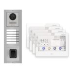 Hikvision PoE Video-Türsprechanlage 4-Familienhaus – Komplett-Set mit Fingerprint, DS-KH9310-WTE1(B), Aufputz – Türstation und Innenstation